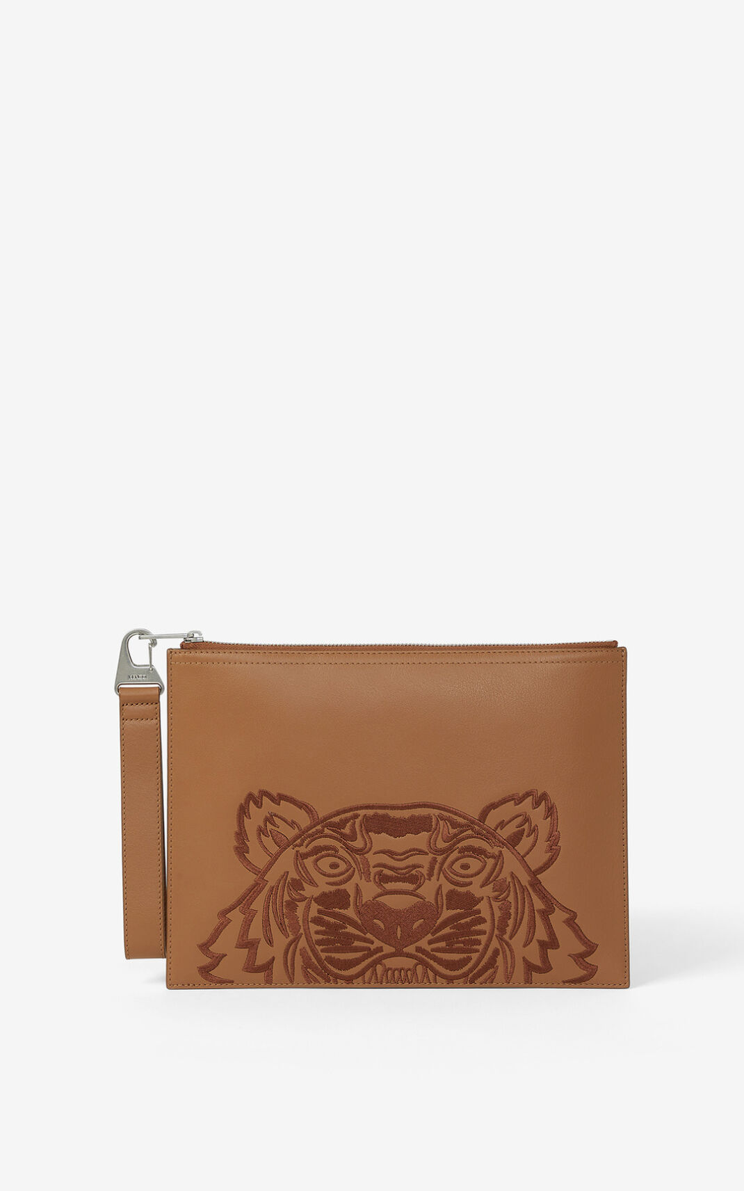 Pochette Kenzo Homme Kampus Tiger large grained Cuir Marron NWDSU-4302